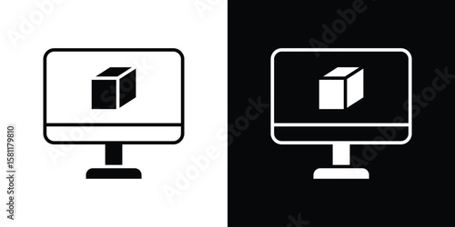Computer simulation icon, Vector graphics in filled style