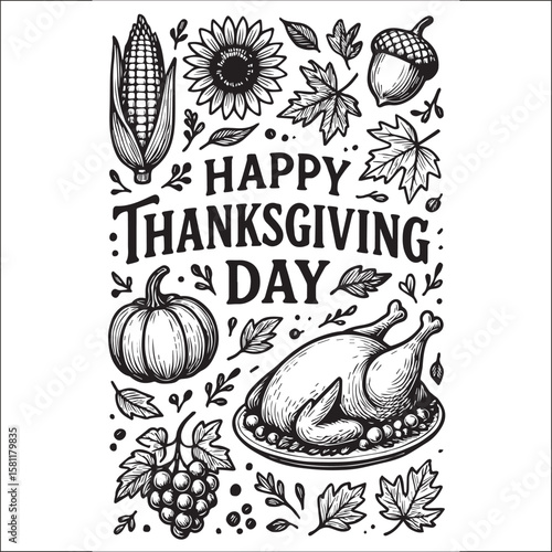 Thanksgiving day Label Design Black and white