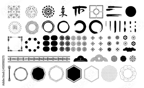 A collection of japaneseinspired vector elements and brush strokes