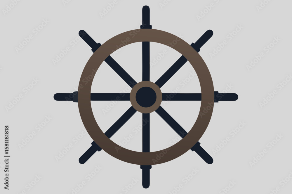 Obraz premium Brown and Dark Blue Classic Steamship Wheel Minimalist Vector