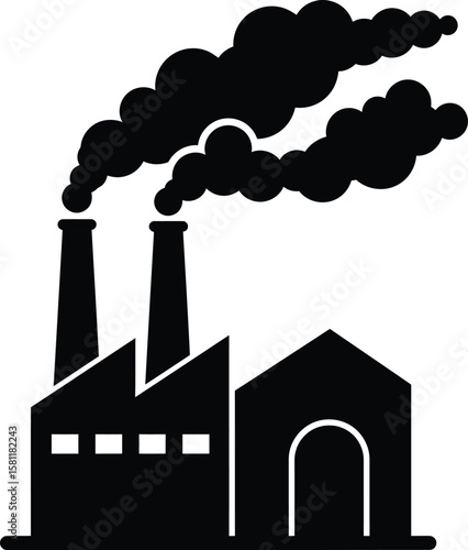 Industrial Pollution Black smoke spews from industrial chimney, showcasing environmental issues and symbolizing the impact of factories on air quality and industrial landscape.