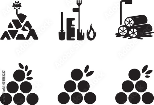 Firewood, Tools, and Stacked Logs Icons