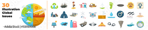Global Issues illustrations. Collection of global, issues, problem, issue, climate change, crisis, bullying, challenge etc