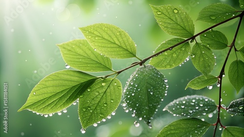 green leaves with water drops