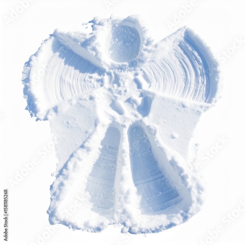 Overhead Shot of a Snow Angel Impression on a Fresh Snow White Background