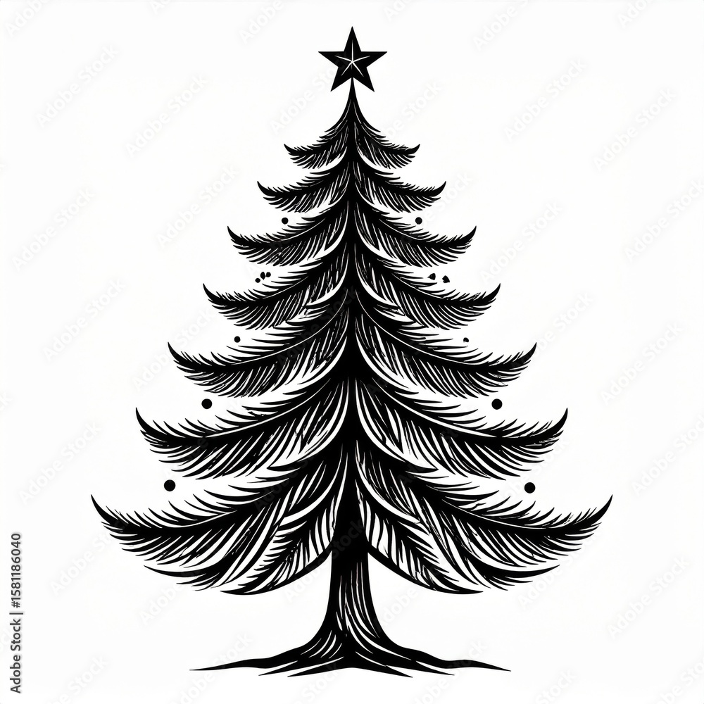 Obraz premium Monochrome Christmas Tree with Star Ornament and White Background Decorative