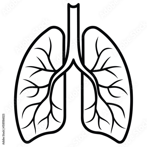 Stylized graphic representation of human lungs and trachea in a minimalist black and white silhouette
