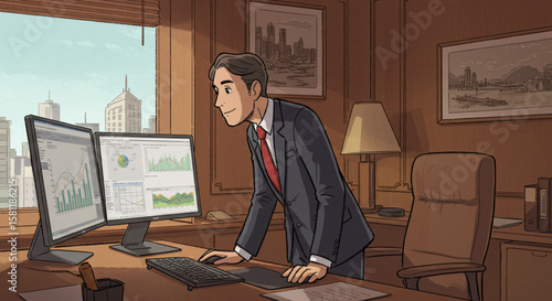 Successful Businessman Analyzing Financial Data in Office