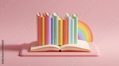 Wallpaper Mural Colorful books arranged around an open book, symbolizing knowledge and creativity. Torontodigital.ca