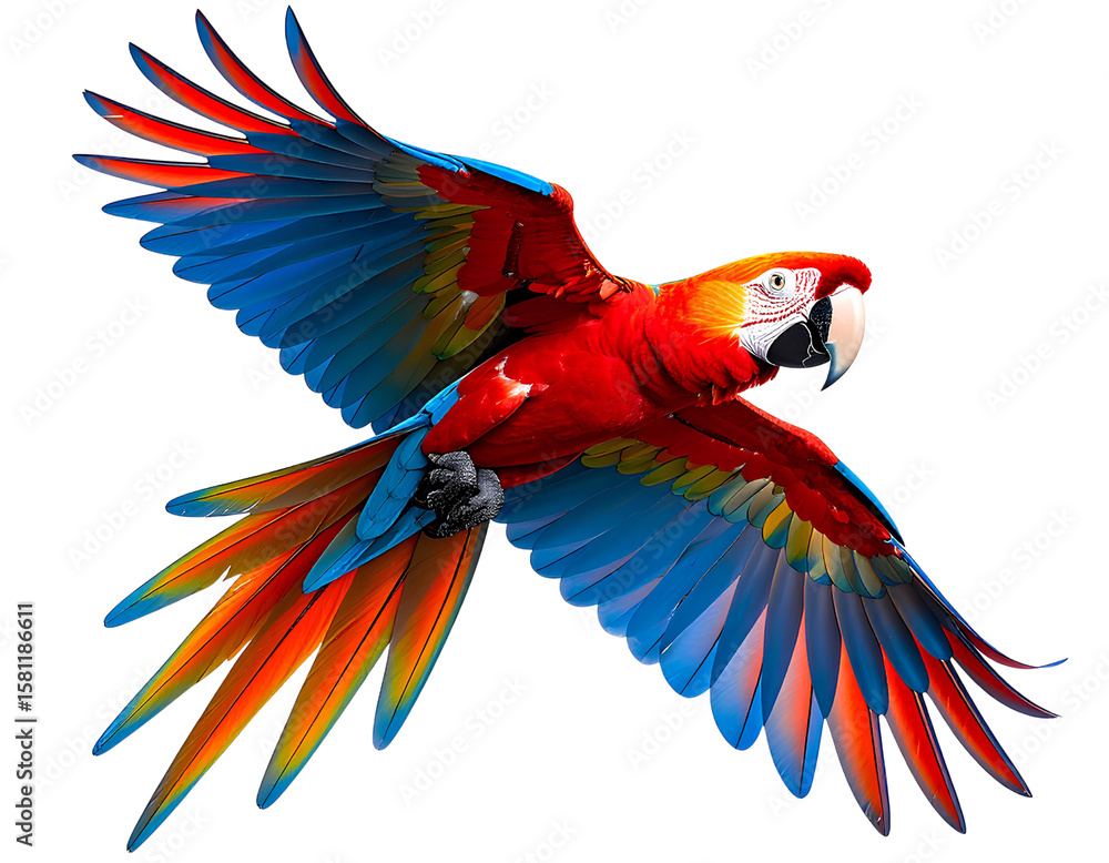 Fototapeta premium Parrot flying, transparent background.