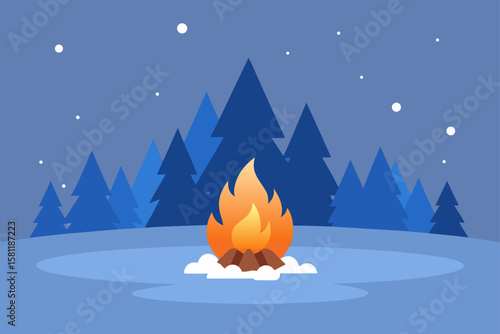 winter landscape with fire