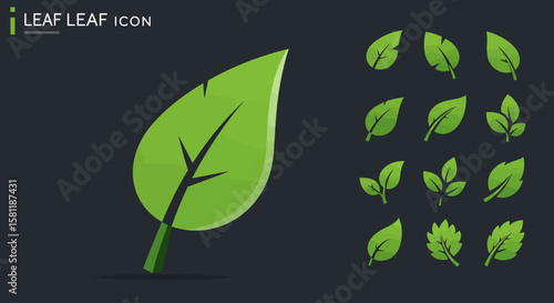 Green Leaf Icon Set: Nature and Ecology Symbols