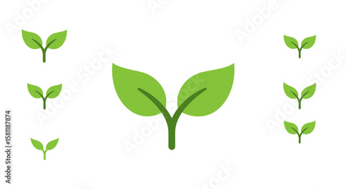 Green Leaf Icon Set: Nature and Ecology Symbols