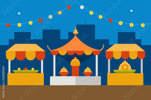 Wallpaper Mural street scene with stallsand golden diya Torontodigital.ca