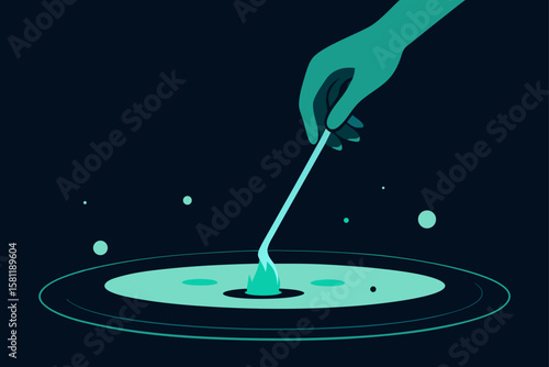 hand stirring water a glowing bioluminescent
