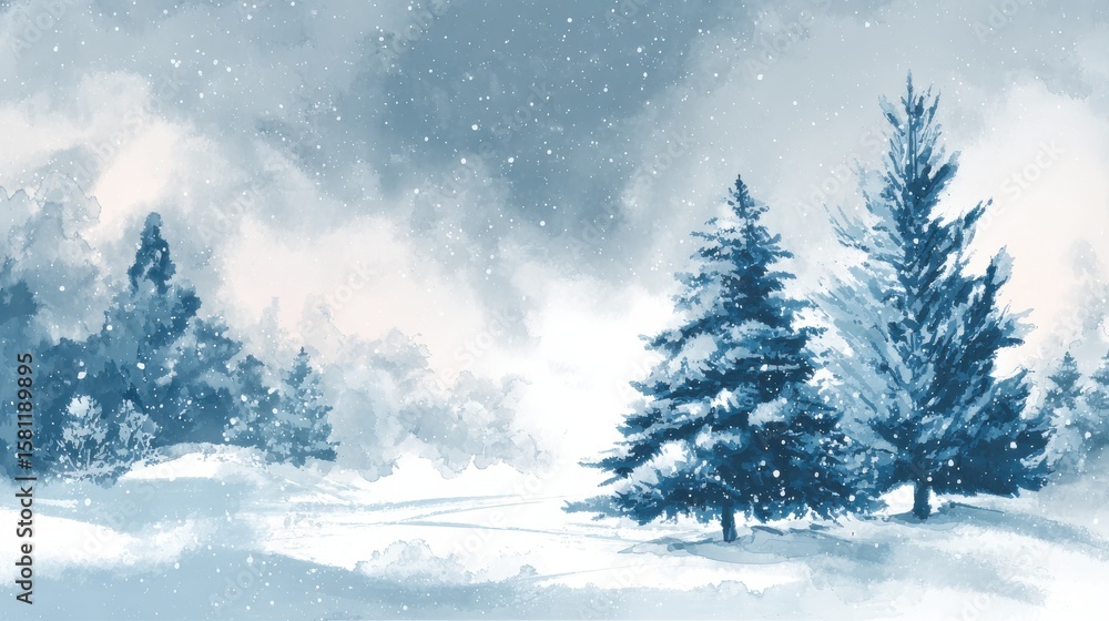 Naklejka premium Winter background vector. Hand painted watercolor drawing for Christmas. and Happy New Year season. Background design for invitation, cards, social post, ad, cover, sale banner and invitation., no lo