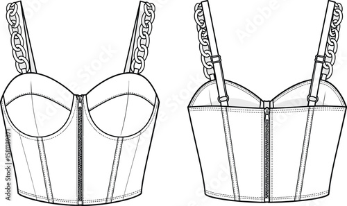 Minimalist Bra Design Sketches: Front and Back Views, Fashion Illustration, Underwear Concept