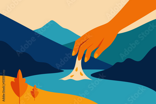 woman hand collecting water from mountain stream