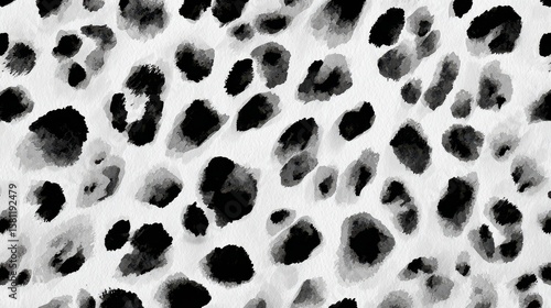 Black and White Leopard Seamless Pattern. Watercolor Hand Drawn Cheetah Print. Wild Skin Exotic Texture. Geometric Fur background. Leopard and Jaguar Leather. Watercolour Hand Painted Skin Pattern., 