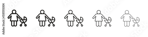 Woman with Baby Stroller icon, outline vector logo illustration, linear pictogram isolated