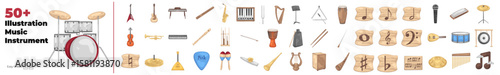 Music Instrument illustrations. Collection of music, instrument, musical, orchestra, piano, sound, drum, saxophone, musician etc