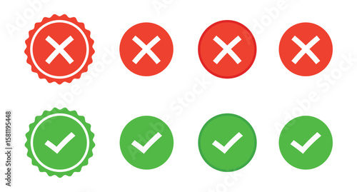 Free Download Set of green check marks and red cross icons. Flat vector style approval and rejection symbols for UI/UX, apps, websites, forms, buttons, and system messages. - GFXLoad