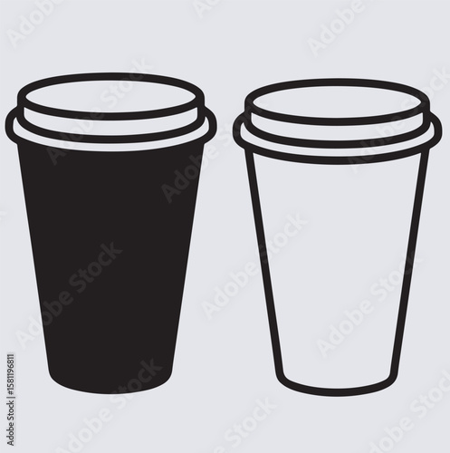 simple line art of a paper cup set silhouette vector art illustration, disposable coffee cups