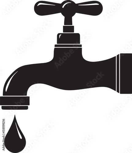 Silhouette Faucet Dripping Water Leak EPS vector icon