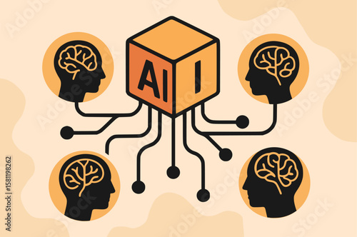 Abstract vector – AI cube controlling thought network, conceptual neural intelligence