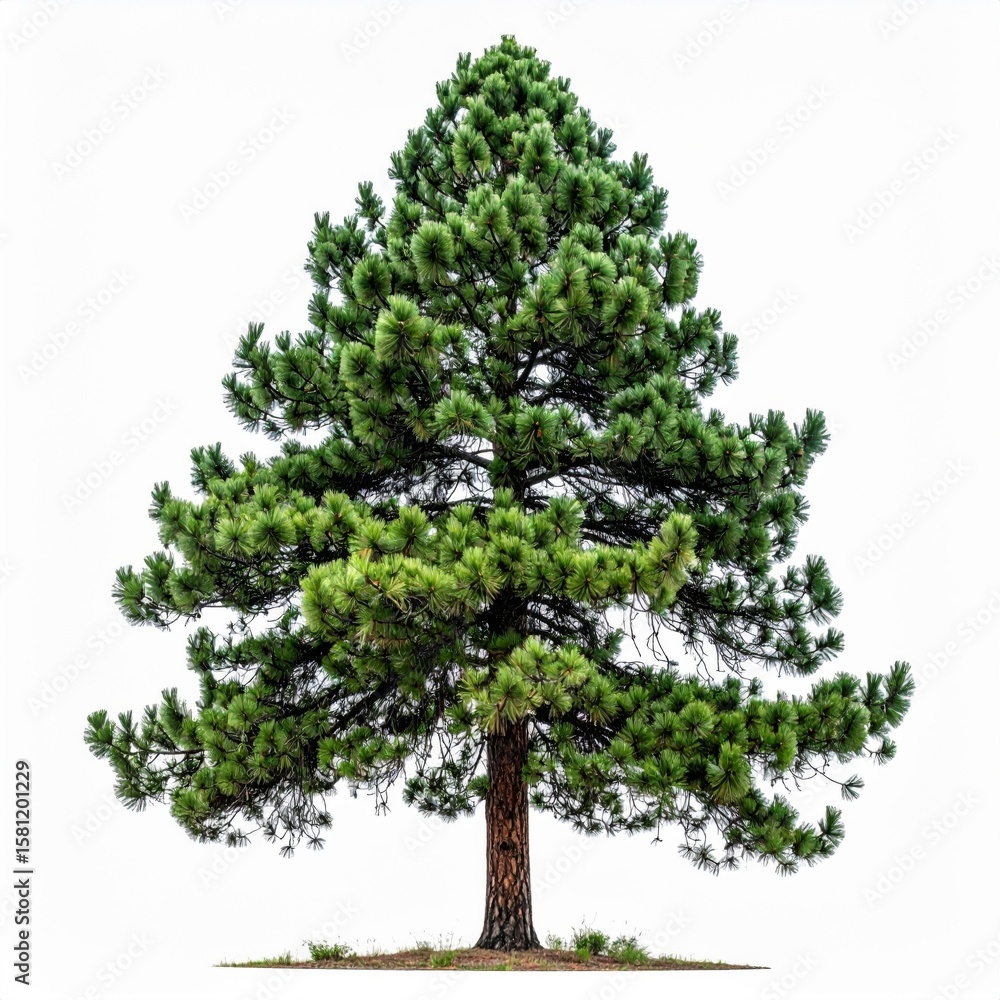 Fototapeta premium Detailed Single Pine Tree with Green Needles on an Isolated White Background