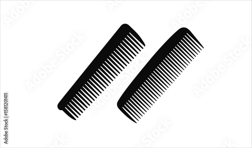Two black plastic hair combs positioned diagonally on a white background