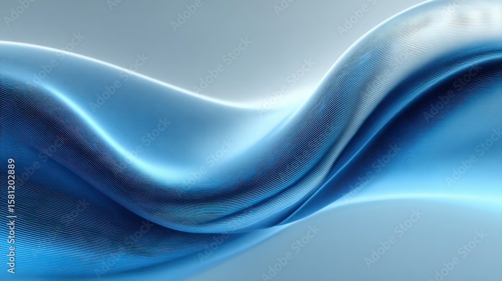 Fototapeta premium Gentle curves of blue fabric softly flow across the canvas, creating a tranquil and soothing atmosphere. Soft lighting enhances the elegance of the design, inviting relaxation.