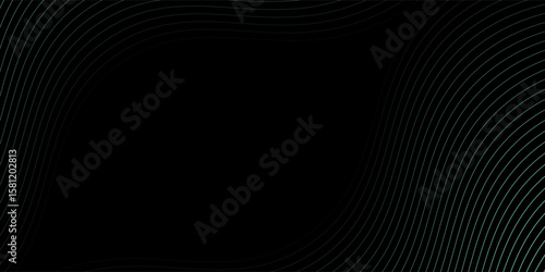 Abstract background with waves for banner. Medium banner size. Vector background with lines. Element for design isolated on black. Black, green and blue. Ocean, night, card. modern