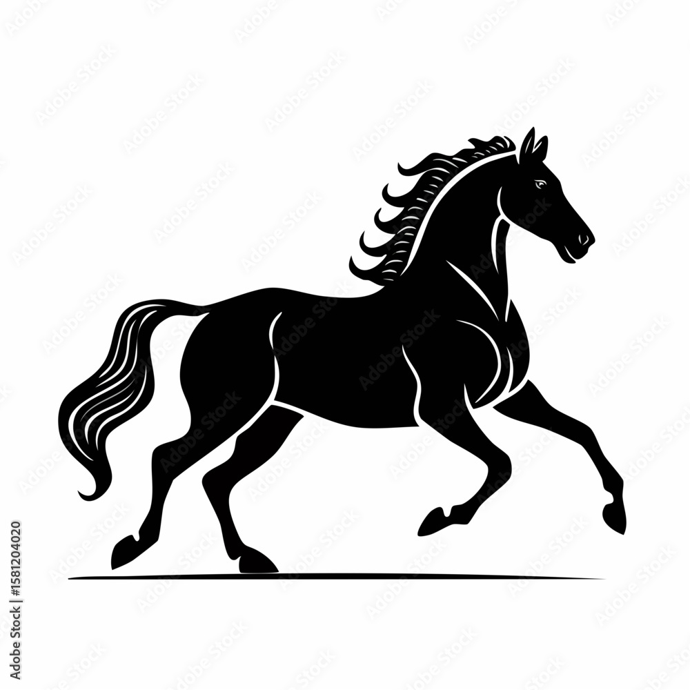 Obraz premium Majestic Stallion Silhouette: Powerful stallion leaps across the scene in this sleek silhouette design, showcasing freedom, grace, and untamed beauty of equine spirit.