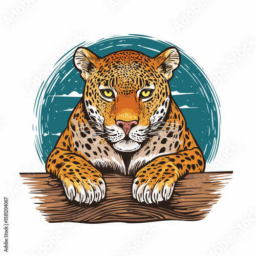 Majestic Jaguar Illustration: A meticulously detailed illustration showcases a regal jaguar, its striking coat and intense gaze commanding attention, evoking the untamed spirit of the wilderness.