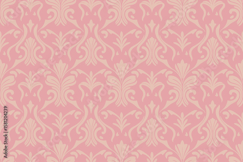 Delicate damask pattern in pink and beige for textile or wallpaper design.