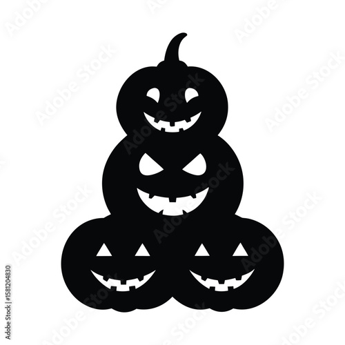 Stack of jack o lanterns with spooky smiles Halloween silhouette Vector illustration
