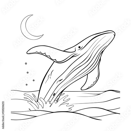 A breaching whale with moon water splashes ocean 1