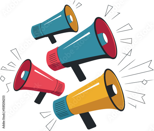 vector illustration featuring multiple megaphones