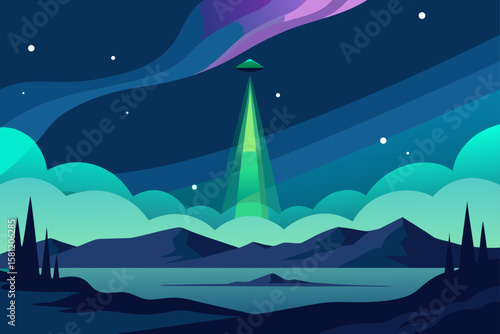 night landscape with moon and stars