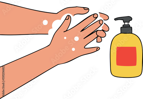 Handwashing with soap and bubbles hygiene routine for cleanliness and health care maintenance vector illustration