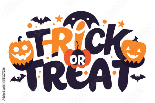 Spooky Halloween Trick or Treat Design Festive Pumpkins and Bats