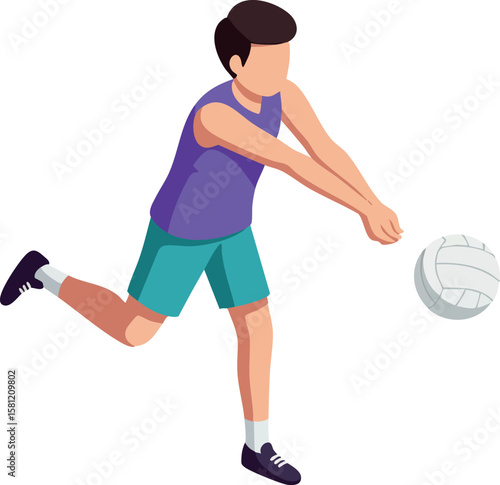 Volleyball player hitting ball during game action in sports activity vector illustration