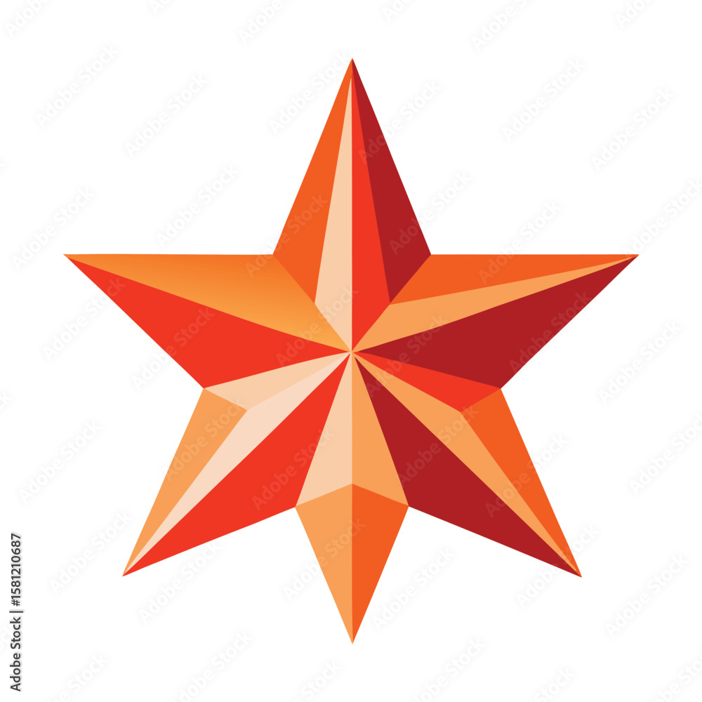 Fototapeta premium Orange and red polygonal star logo graphic on white background symmetrical design icon