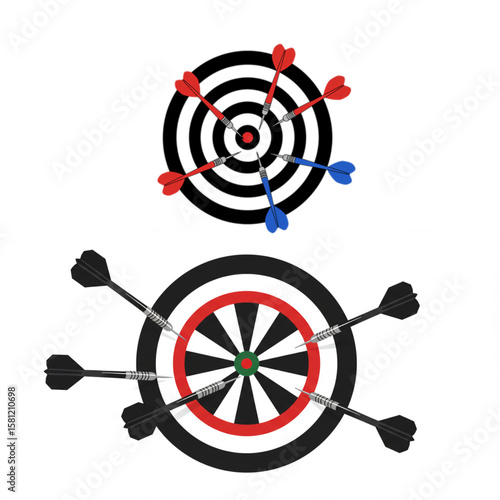 Two targets with darts hitting the bulls eye, perfect for sports competitions, accuracy goals, and game design as a scalable graphic.