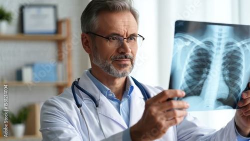 Wallpaper Mural Male doctor examining chest X-ray in clinical setting. Healthcare and diagnostic imaging concept. Generative AI. Torontodigital.ca