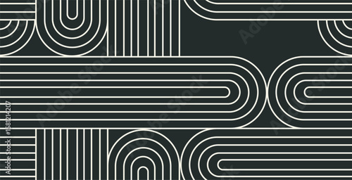 Minimalist black and white seamless pattern vector. Line art abstract zen background illustration.