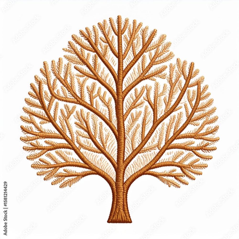Naklejka premium Isolated Detailed Bare Tree Illustration with Brown Branches and Twigs Art