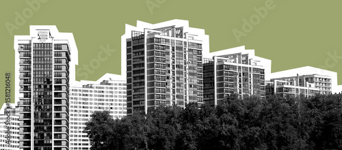 Wallpaper Mural Collage of urban architecture with highrise residential buildings, modern geometric shapes, black Torontodigital.ca