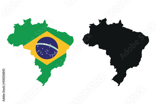 Brazil map outline and flag representation side by side